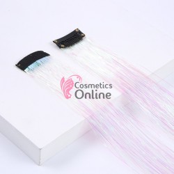 Extensie de par suvita simpla dreapta Vigurous de 50 cm cu clips SUV147 - Alb cu Reflexii Holografice